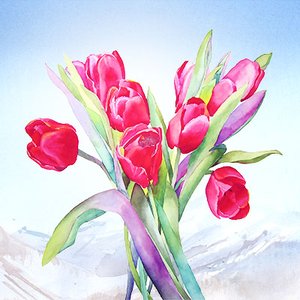 Творчество для взрослых «Весенний пейзаж – свежесть горных тюльпанов на ветру»
